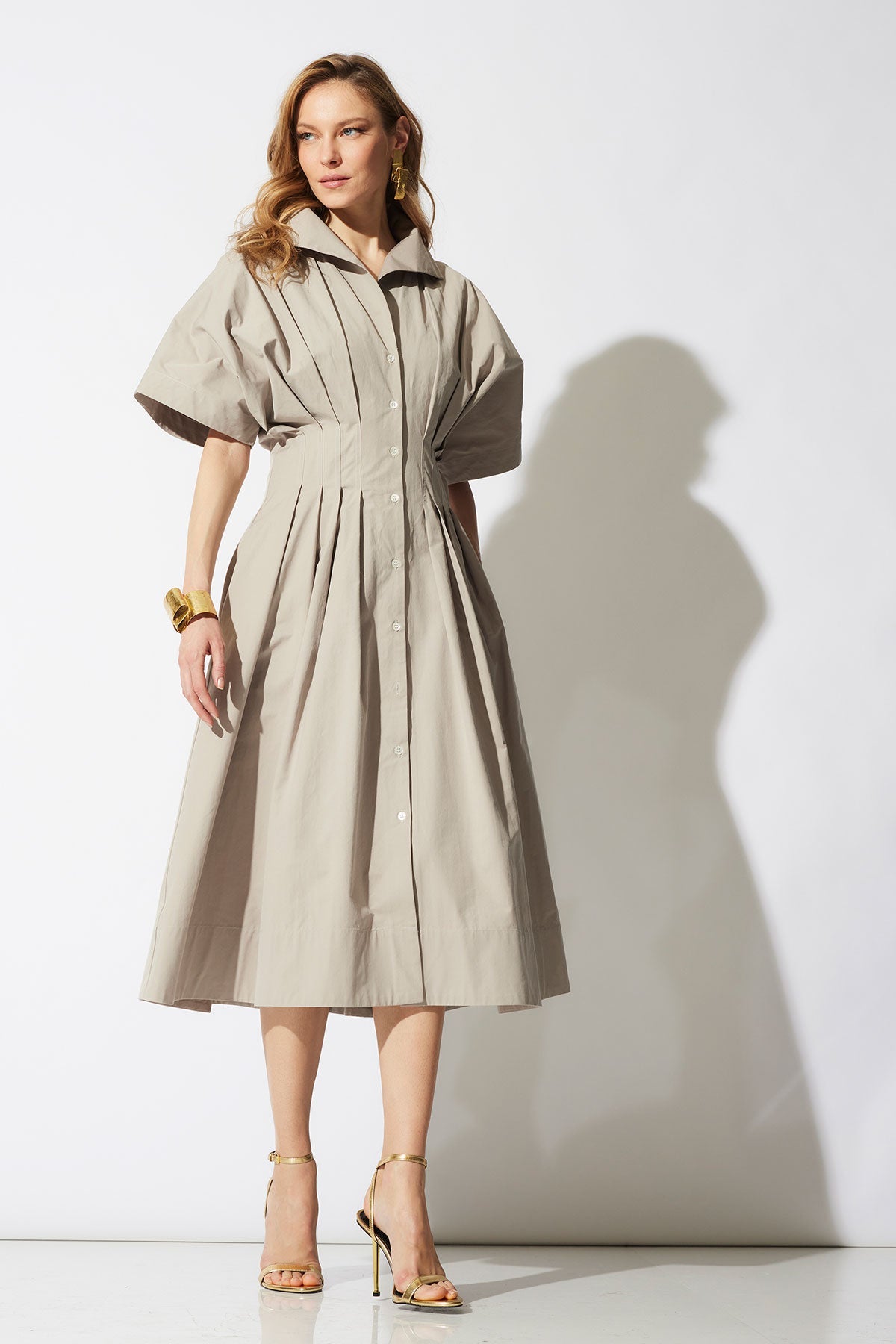 NATORI Tech Cotton Taffeta Collar Dress