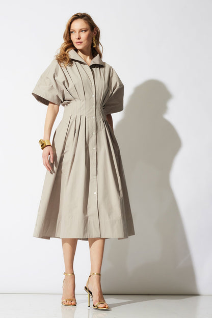 NATORI Tech Cotton Taffeta Collar Dress
