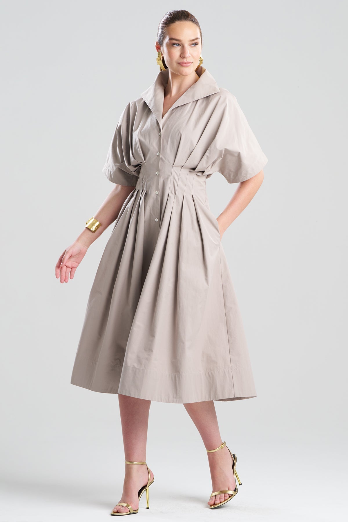 NATORI Tech Cotton Taffeta Collar Dress