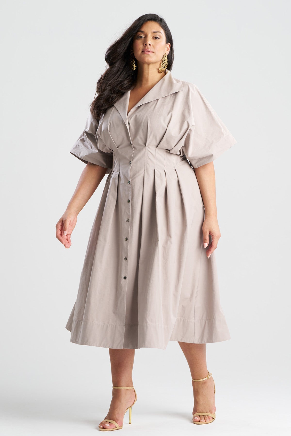NATORI Tech Cotton Taffeta Collar Dress