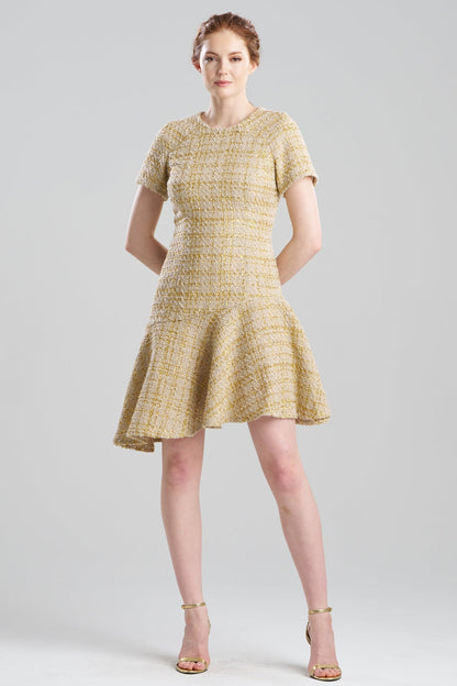NATORI Sparkle Tweed Short Sleeve Flounce Dress