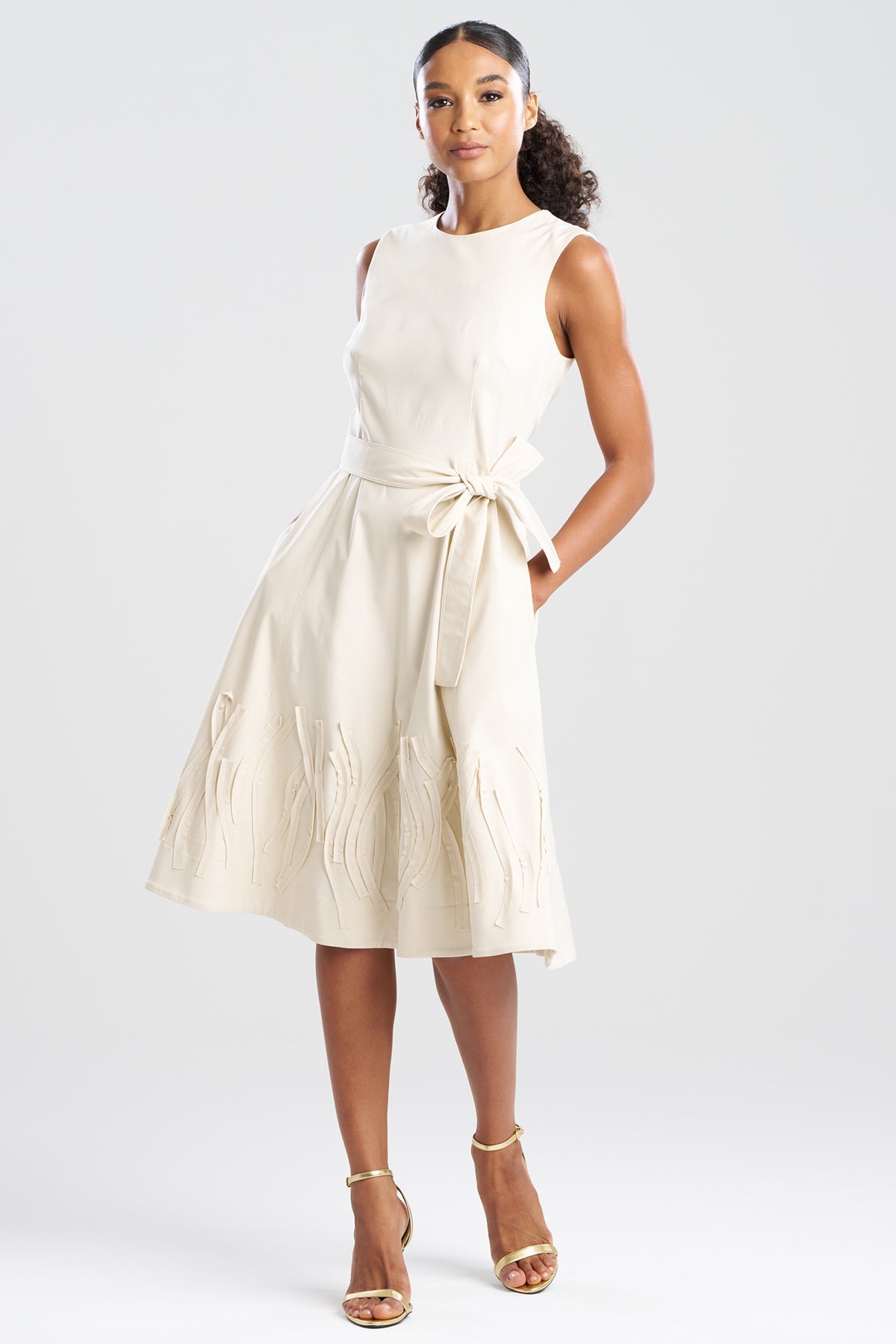NATORI Solid Lightweight Woven Embellished Fit & Flare Dress
