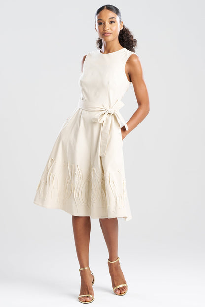 NATORI Solid Lightweight Woven Embellished Fit & Flare Dress