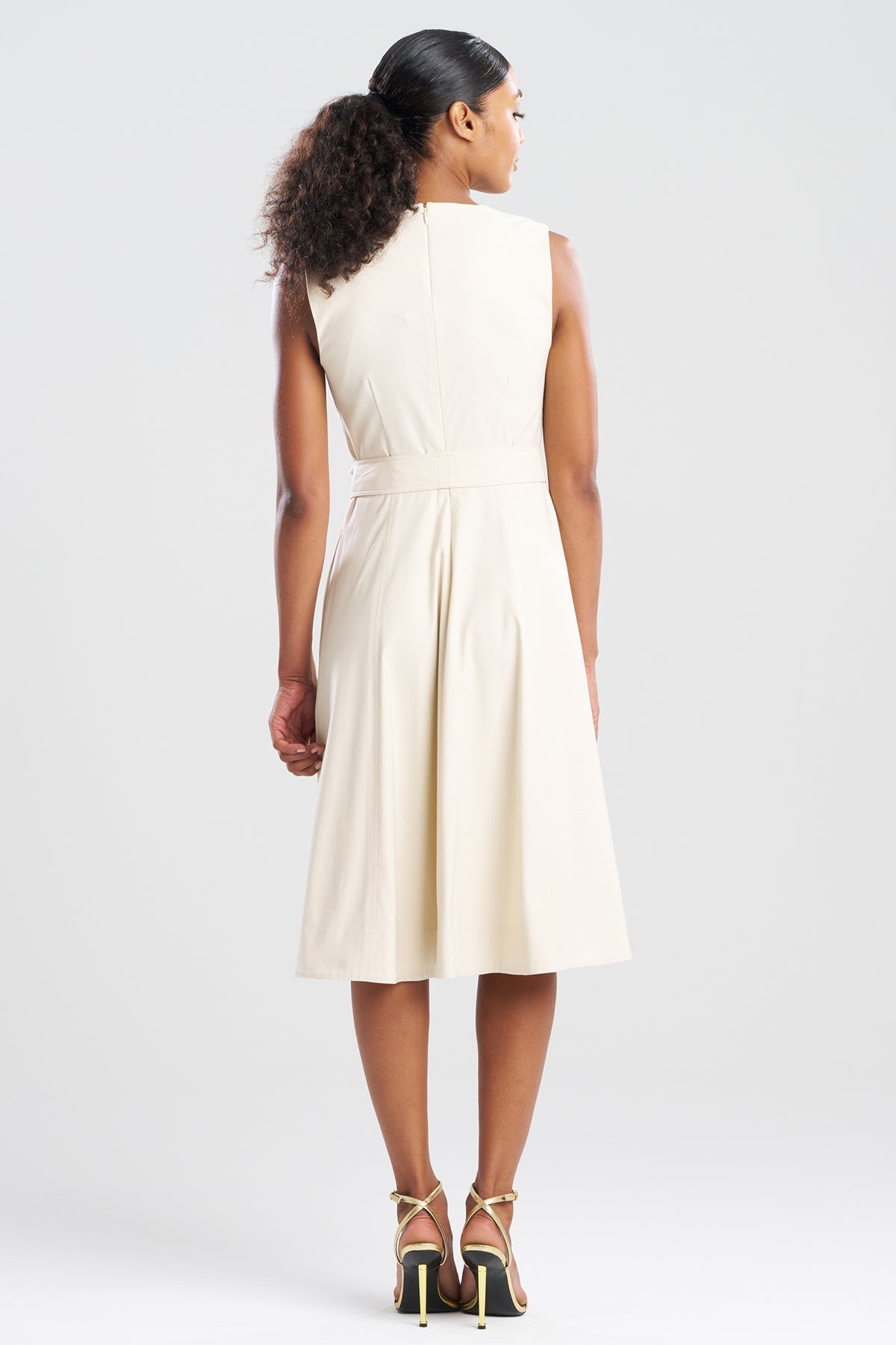 NATORI Solid Lightweight Woven Embellished Fit & Flare Dress