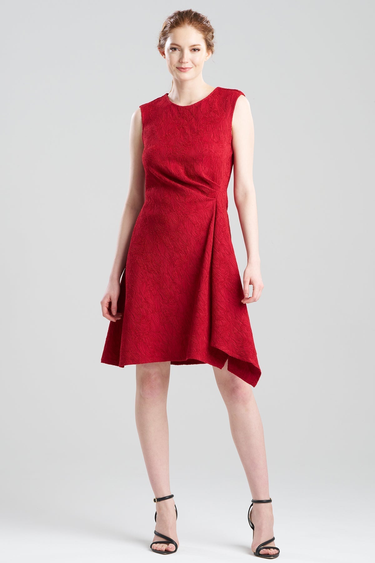 NATORI Botanic Textured Jacquard Sleeveless Side Drape Dress