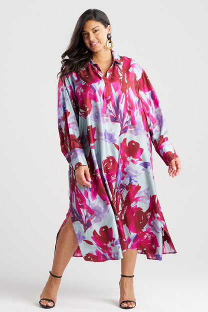 NATORI Mira Silk Twill Oversized Shirt Dress