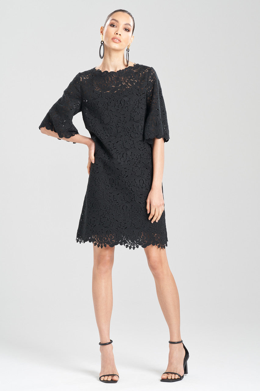 NATORI Buy Scroll Guipure Lace Dress in Black Online