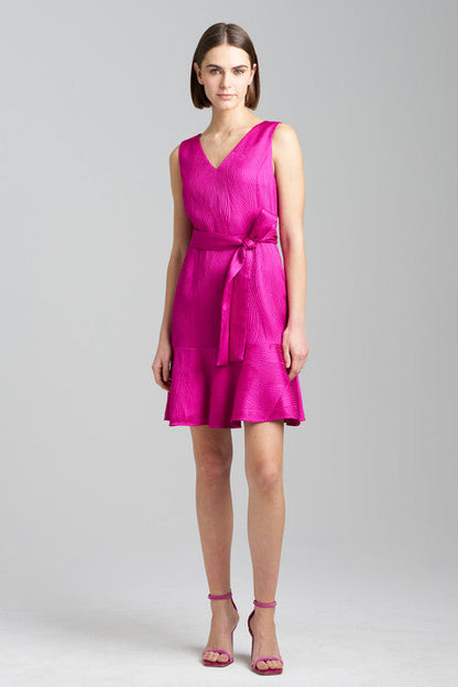 NATORI Buy Scroll Jacquard Ruffle Dress in Magenta Online