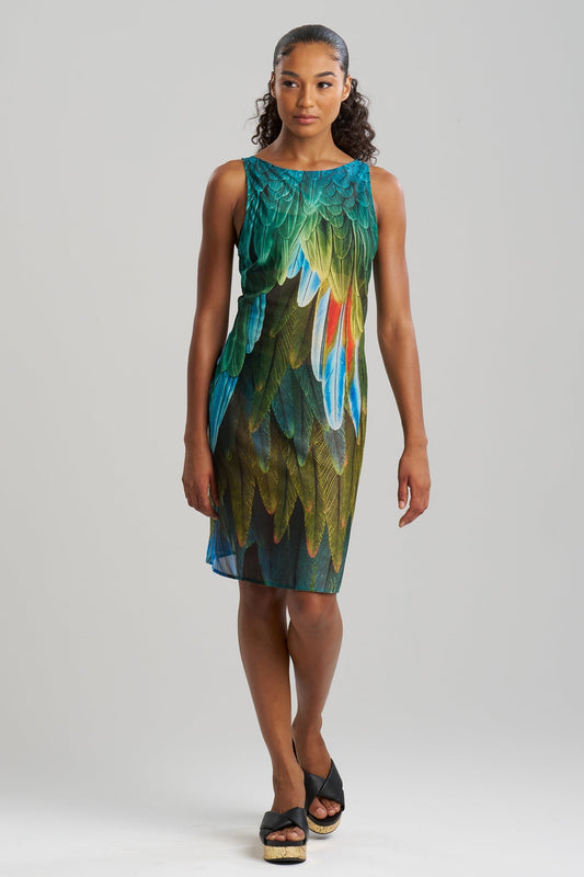 NATORI Paradise Printed Mesh Mini Dress