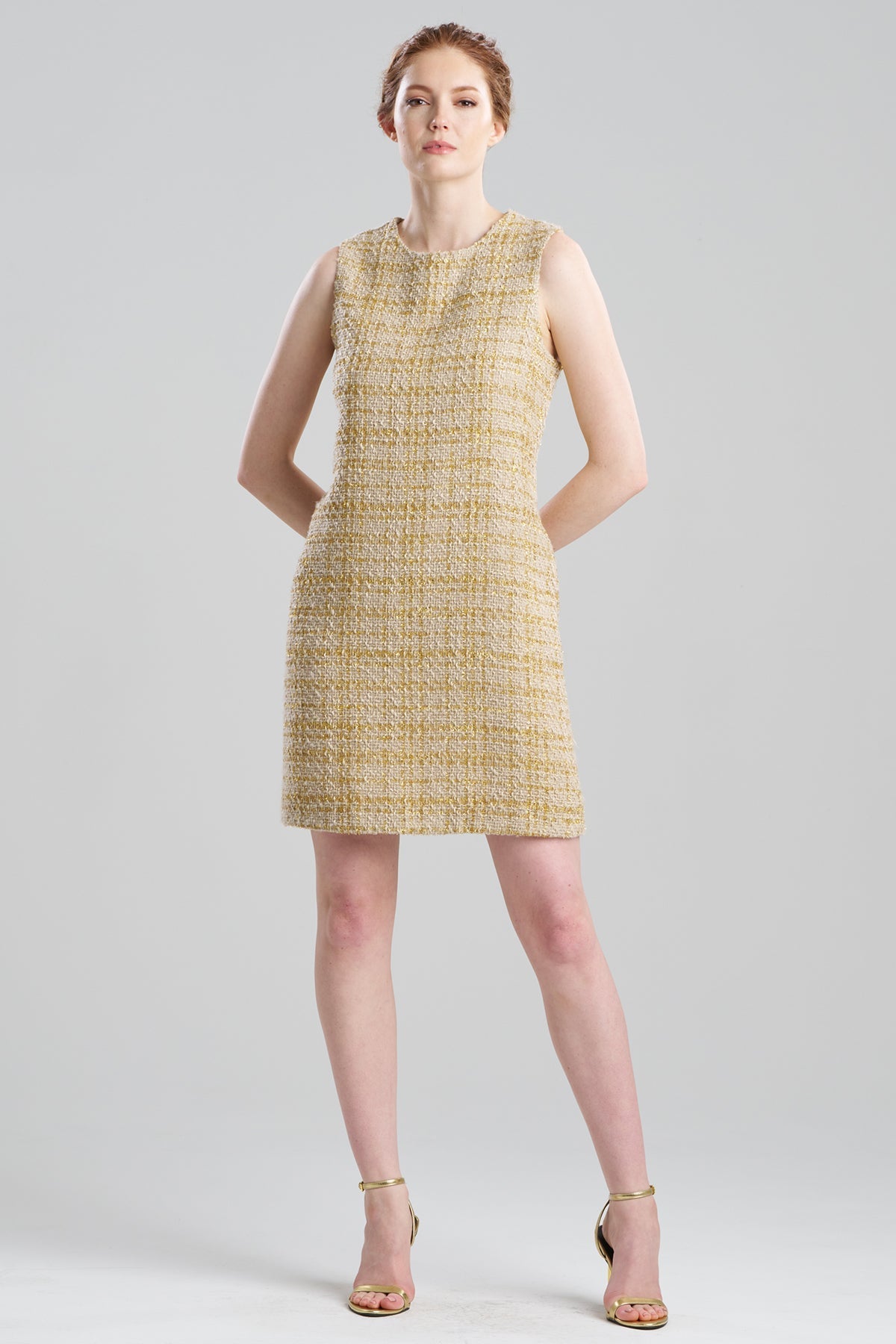 NATORI Sparkle Tweed Sleeveless Shift Dress