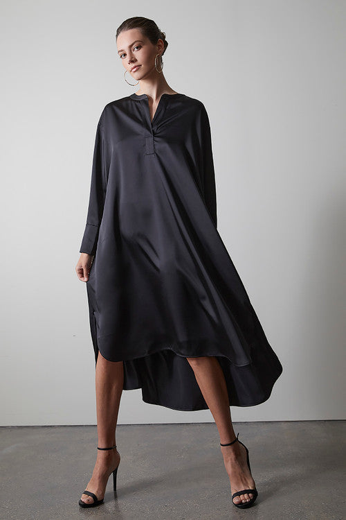 NATORI Buy Luxe Charmeuse Oversized Shirtdress in Black Online