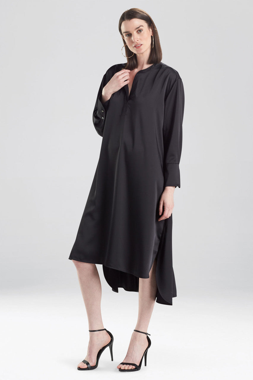NATORI Buy Luxe Charmeuse Oversized Shirtdress in Black Online