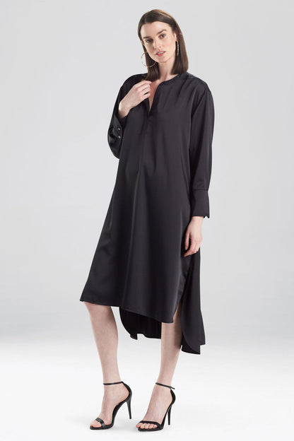 NATORI Buy Luxe Charmeuse Oversized Shirtdress in Black Online
