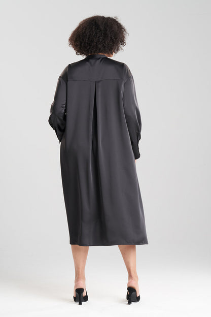 NATORI Buy Luxe Charmeuse Oversized Shirtdress in Black Online