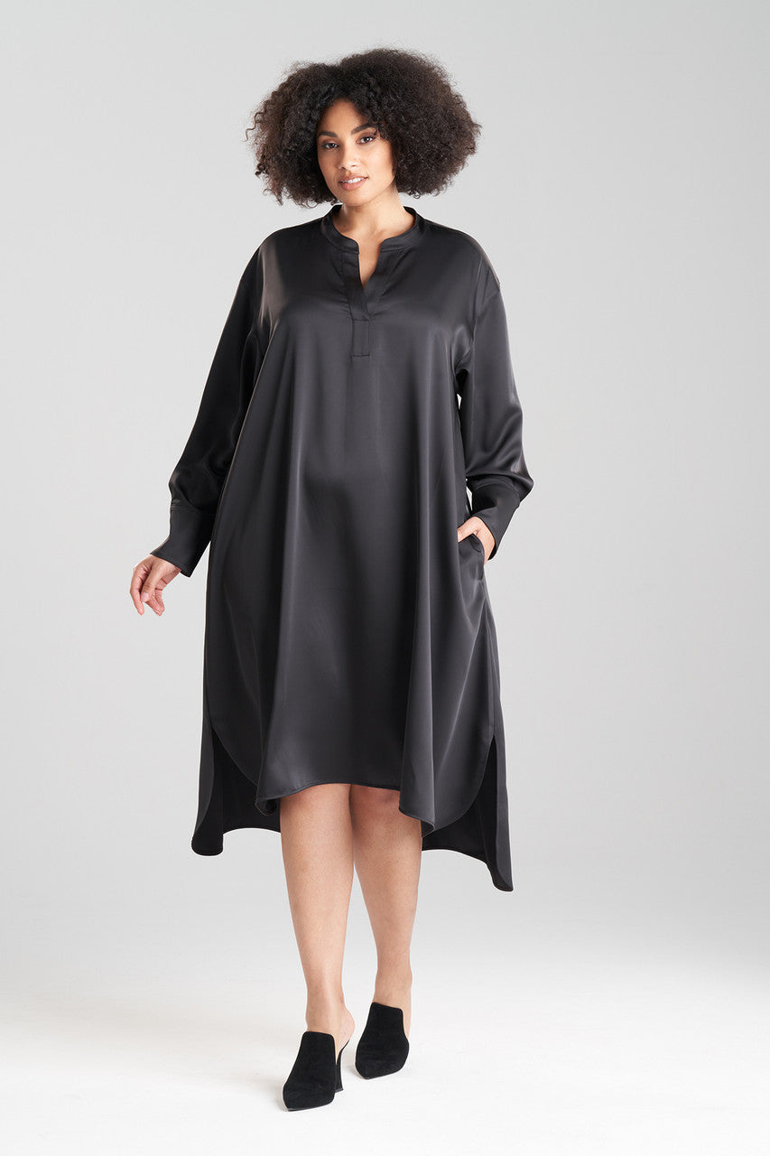 NATORI Buy Luxe Charmeuse Oversized Shirtdress in Black Online