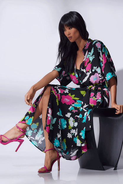NATORI Buy Tangier Printed Silk Georgette Shirtdress in Black Multi Online