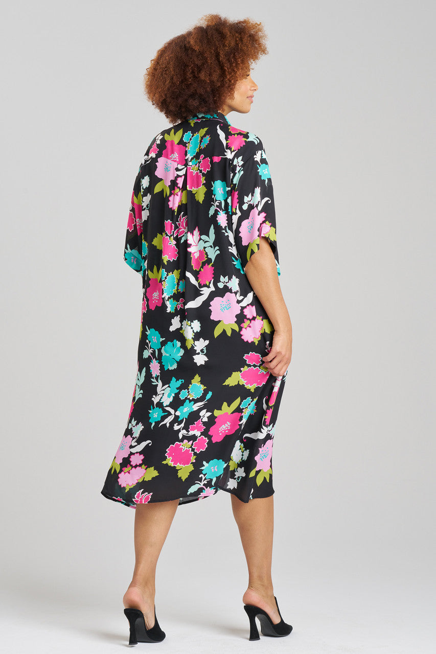 NATORI Buy Tangier Printed Silk Georgette Shirtdress in Black Multi Online