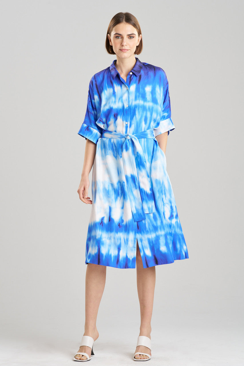 NATORI Buy Santorini Printed Cotton Silk Belted Shirtdress in Majorelle Online