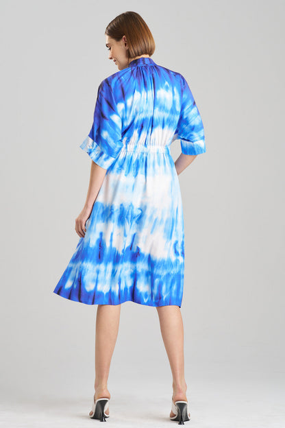 NATORI Buy Santorini Printed Cotton Silk Belted Shirtdress in Majorelle Online
