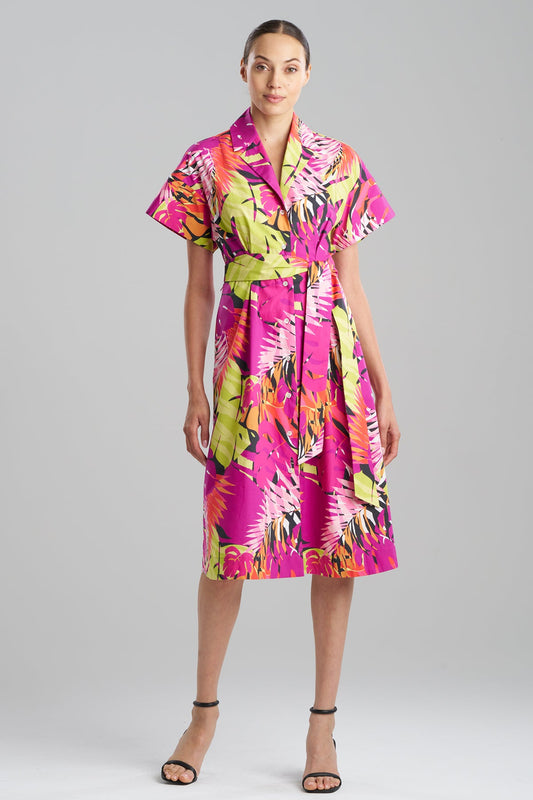 NATORI Palms Cotton Poplin Shirtdress