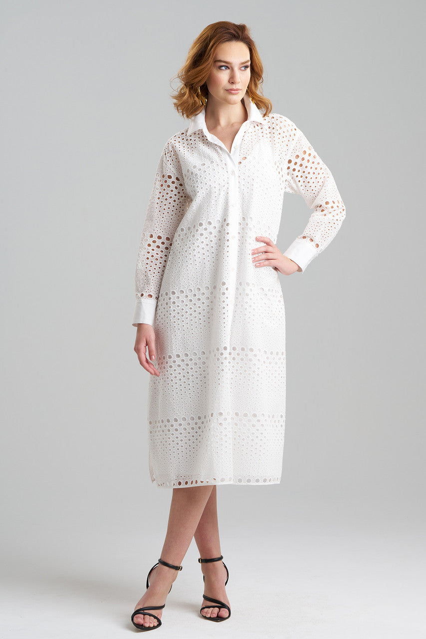 NATORI Buy Round Eyelet Oversized Shirtdress in White Online