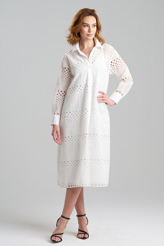 NATORI Buy Round Eyelet Oversized Shirtdress in White Online