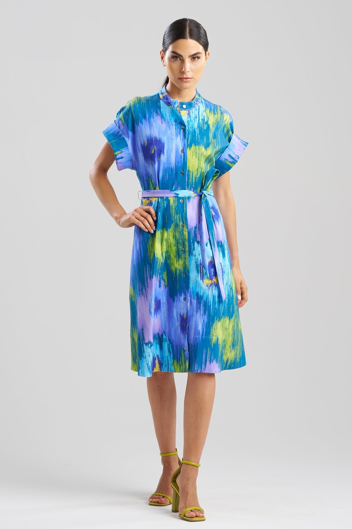 NATORI Multi Floral Mandarin Shirtdress