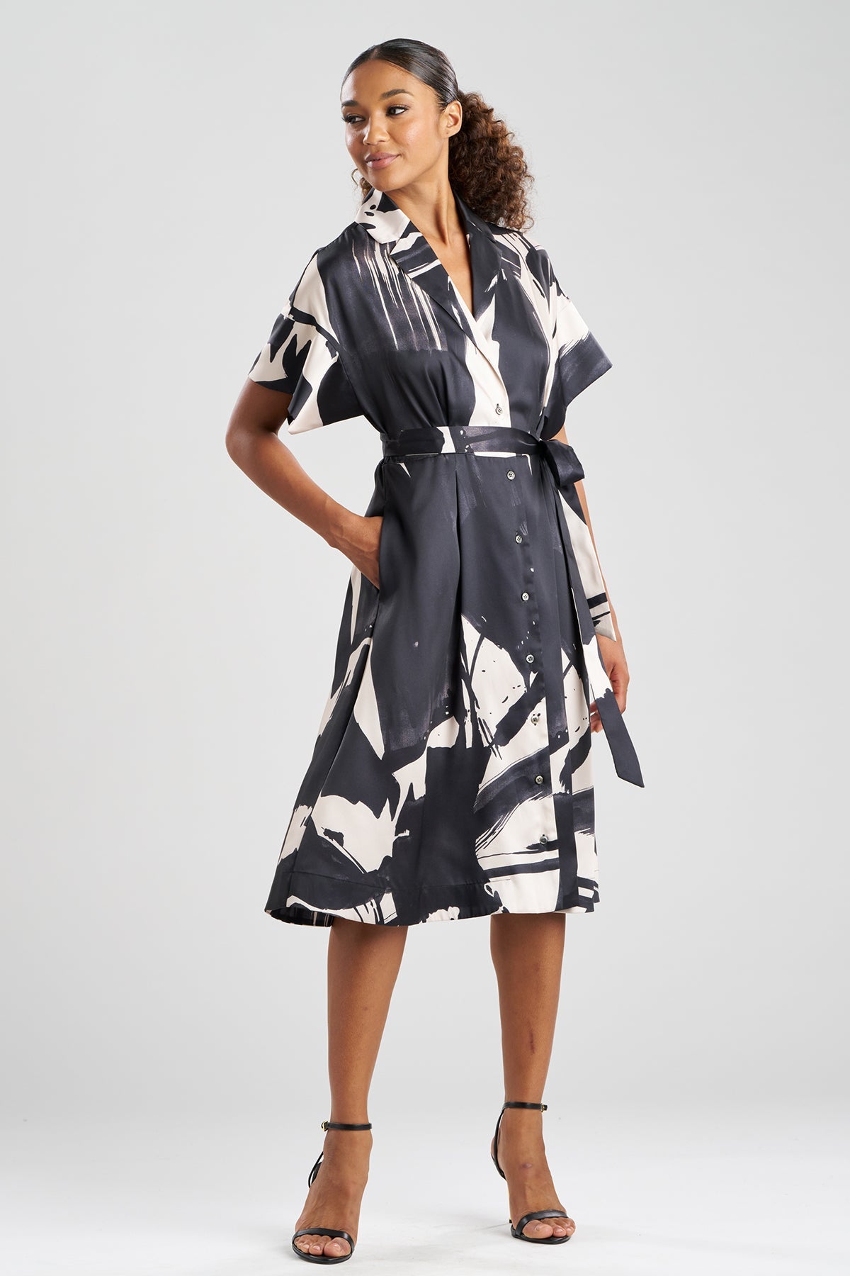 NATORI Brushstroke Silky Twill Shirtdress