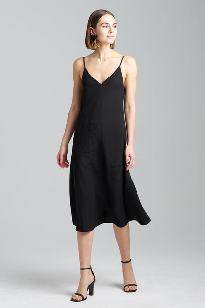NATORI Buy Solid Crepe Embroidered Slip Dress in Black Online