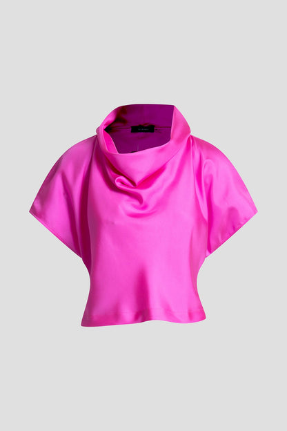 NATORI Solid Silk Twill Cowl Neck Top