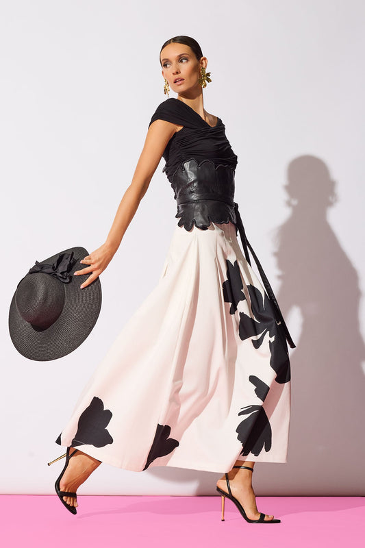 NATORI Peony Cotton Chino Pleated Skirt