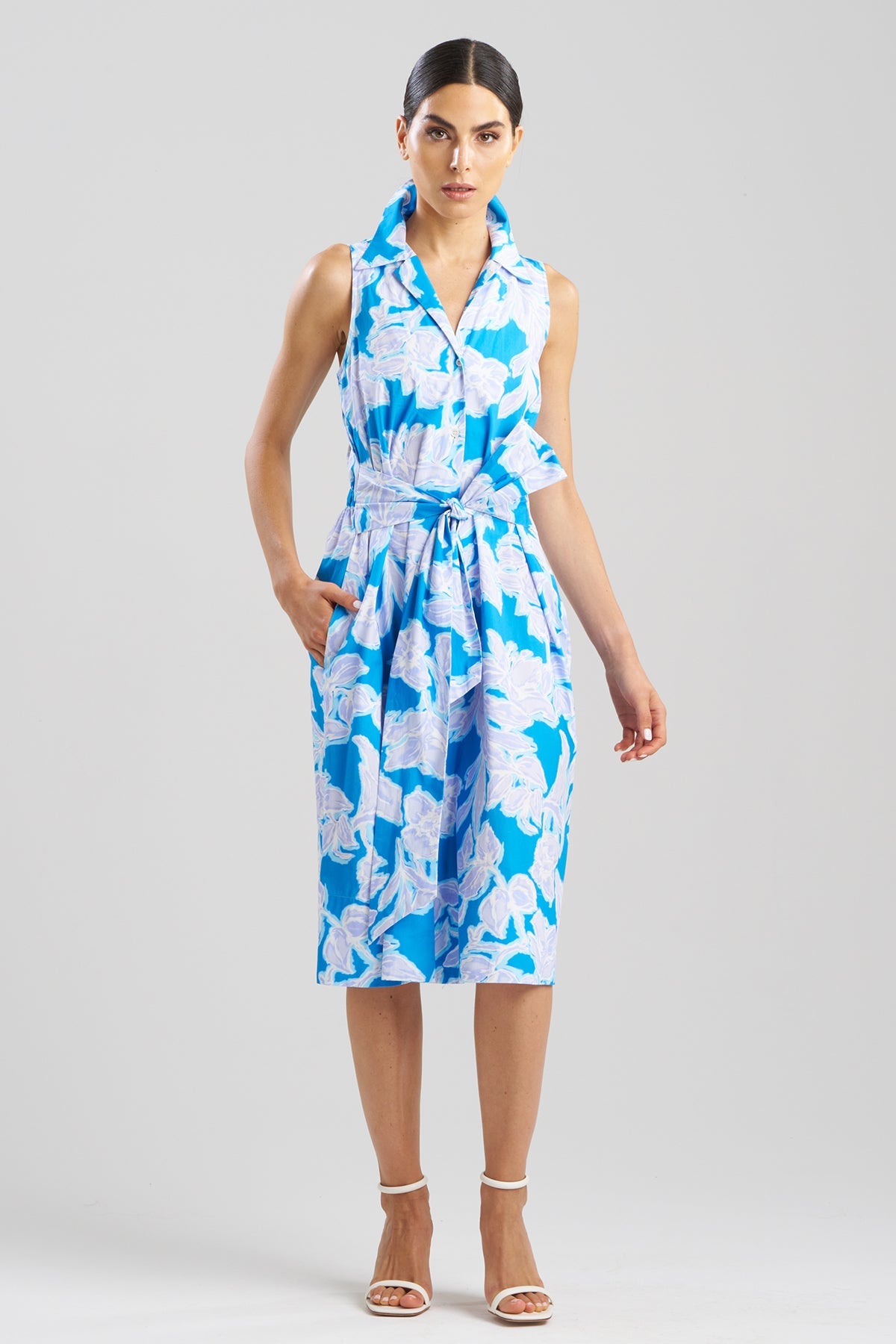 NATORI Misty Floral Cotton Halter Shirt Dress