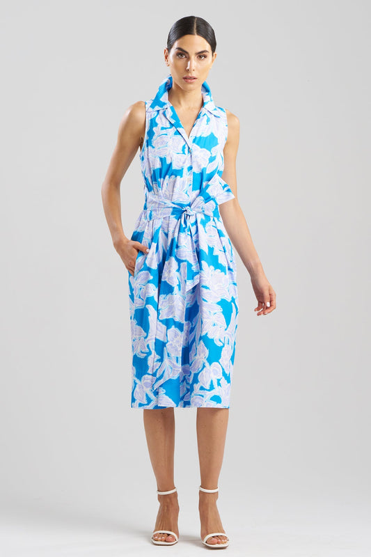 NATORI Misty Floral Cotton Halter Shirt Dress