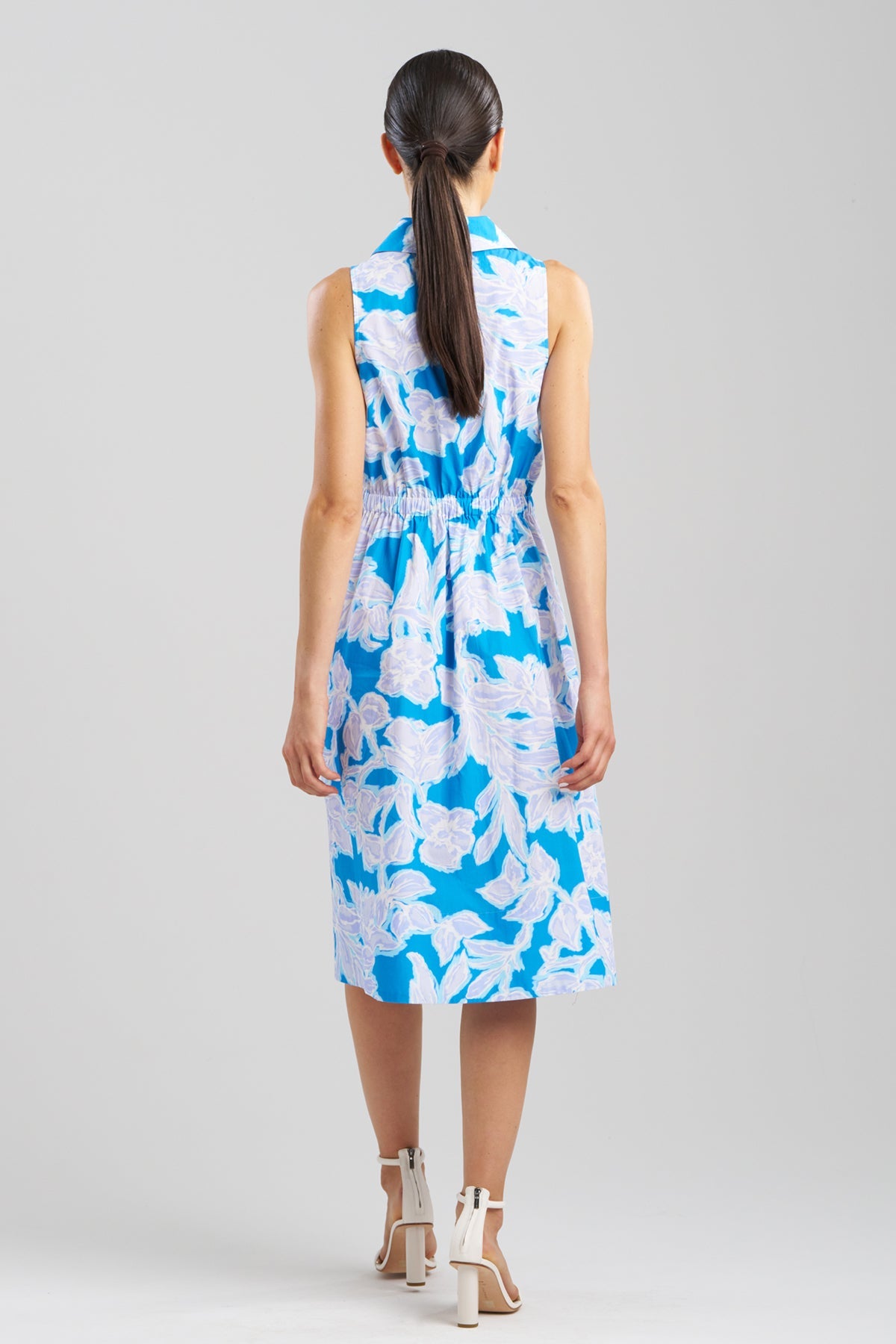 NATORI Misty Floral Cotton Halter Shirt Dress