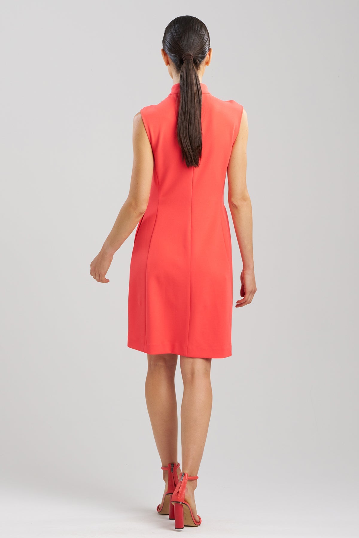 NATORI Solid Knit Crepe Raised Collar Dress