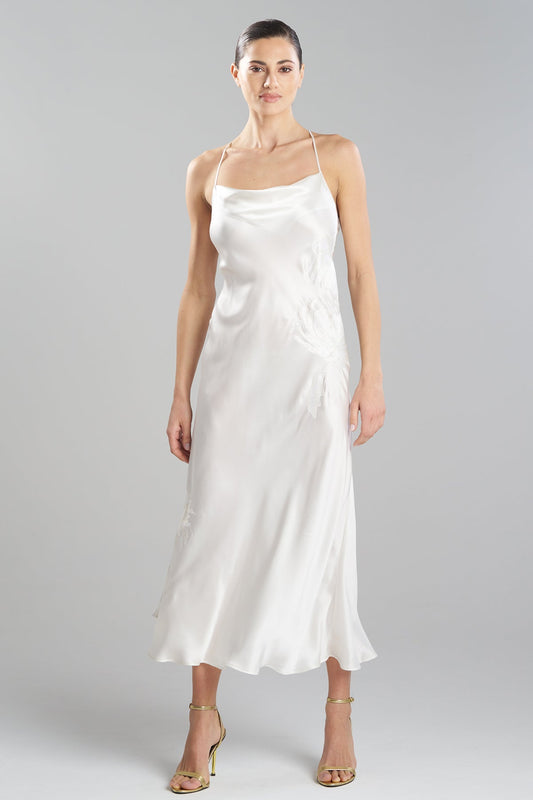 NATORI Bridal's Dream Embroidered Silk Slip Dress