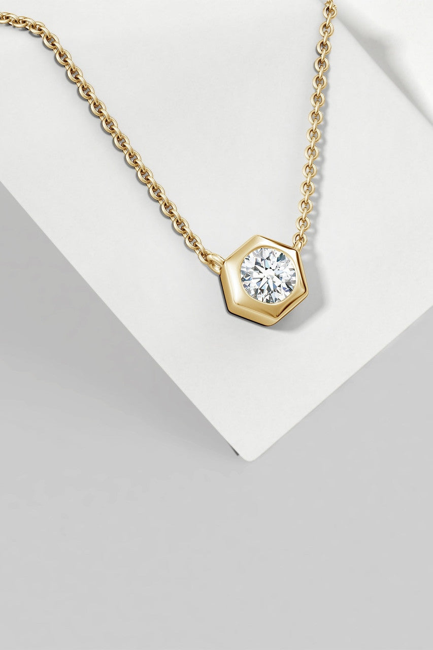 NATORI Buy Indochine 14k Hexagon Frame Diamond Solitaire Necklace in 14K Yellow Gold Online