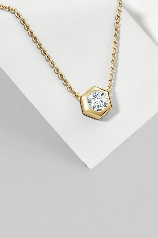 NATORI Buy Indochine 14k Hexagon Frame Diamond Solitaire Necklace in 14K Yellow Gold Online
