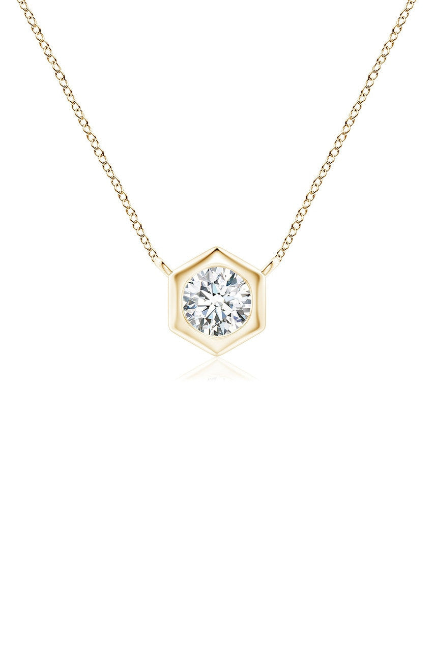 NATORI Buy Indochine 14k Hexagon Frame Diamond Solitaire Necklace in 14K Yellow Gold Online