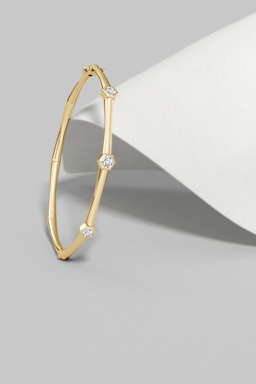 NATORI Buy Indochine 14k 3-Diamond Bamboo Hinged Bracelet in 14K Yellow Gold Online