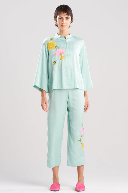 NATORI Satin Essentials Embroidered Mandarin PJ Set