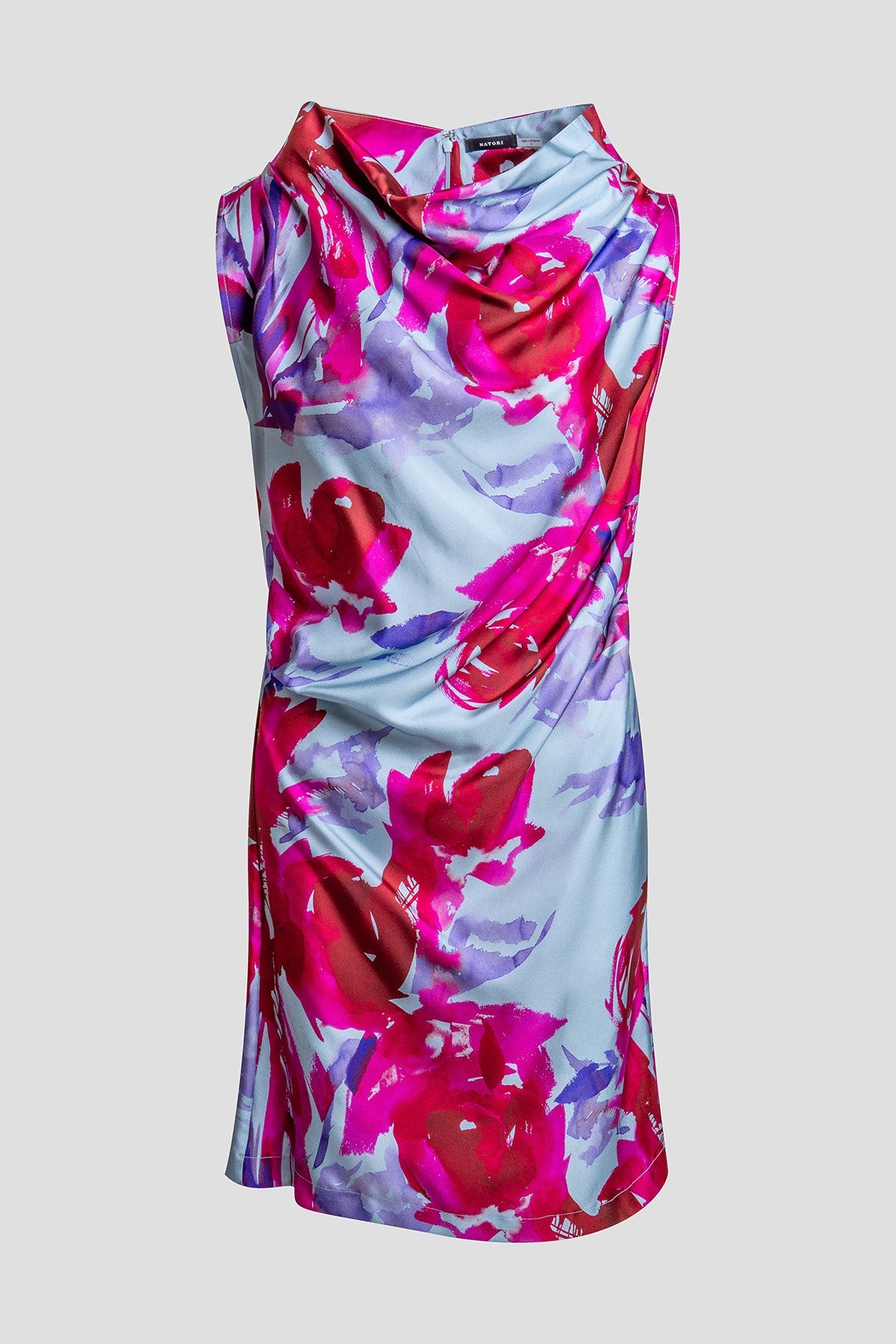 NATORI Mira Silk Twill Asymmetric Funnel Neck Dress