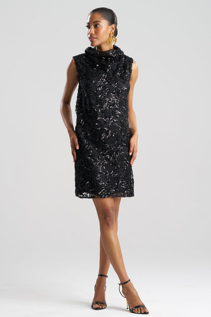 NATORI Floral Sequin Lace Shift Dress