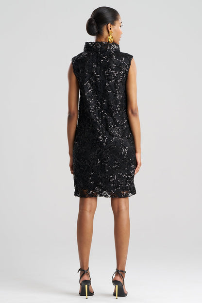 NATORI Floral Sequin Lace Shift Dress