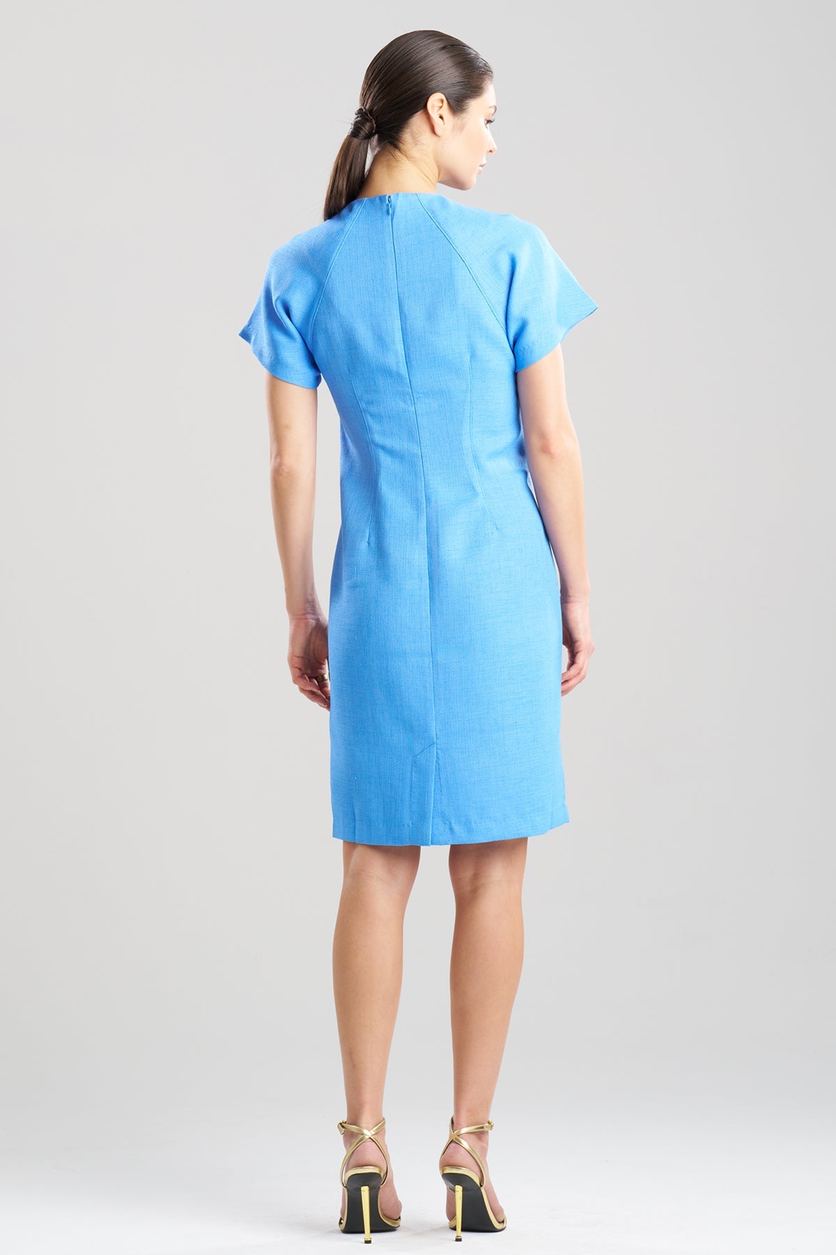 NATORI Basket Weave Embellished Dolman Sleeve Fitted Dress