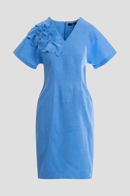 NATORI Basket Weave Embellished Dolman Sleeve Fitted Dress