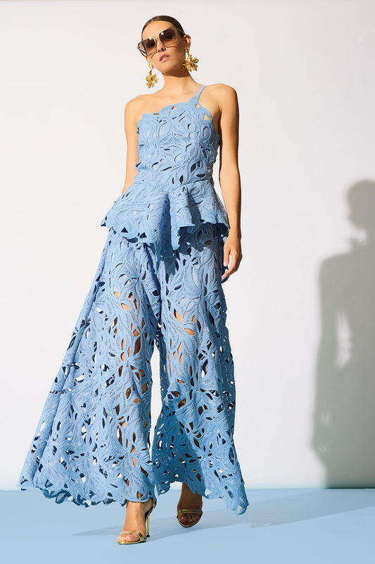 NATORI Cutout Leaf Lace Pull On Palazzo Pants