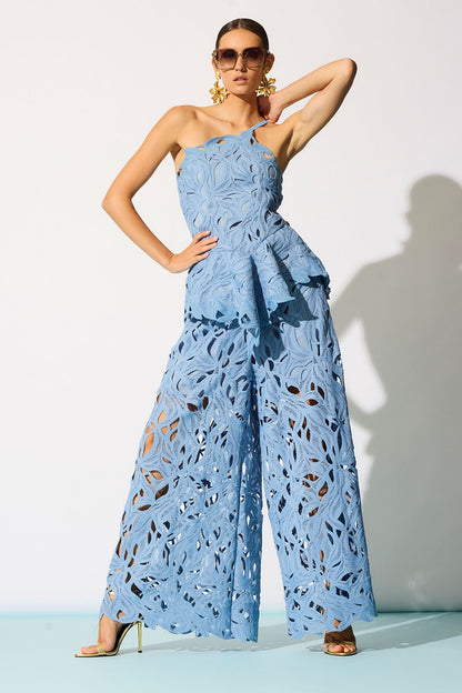 NATORI Cutout Leaf Lace Pull On Palazzo Pants