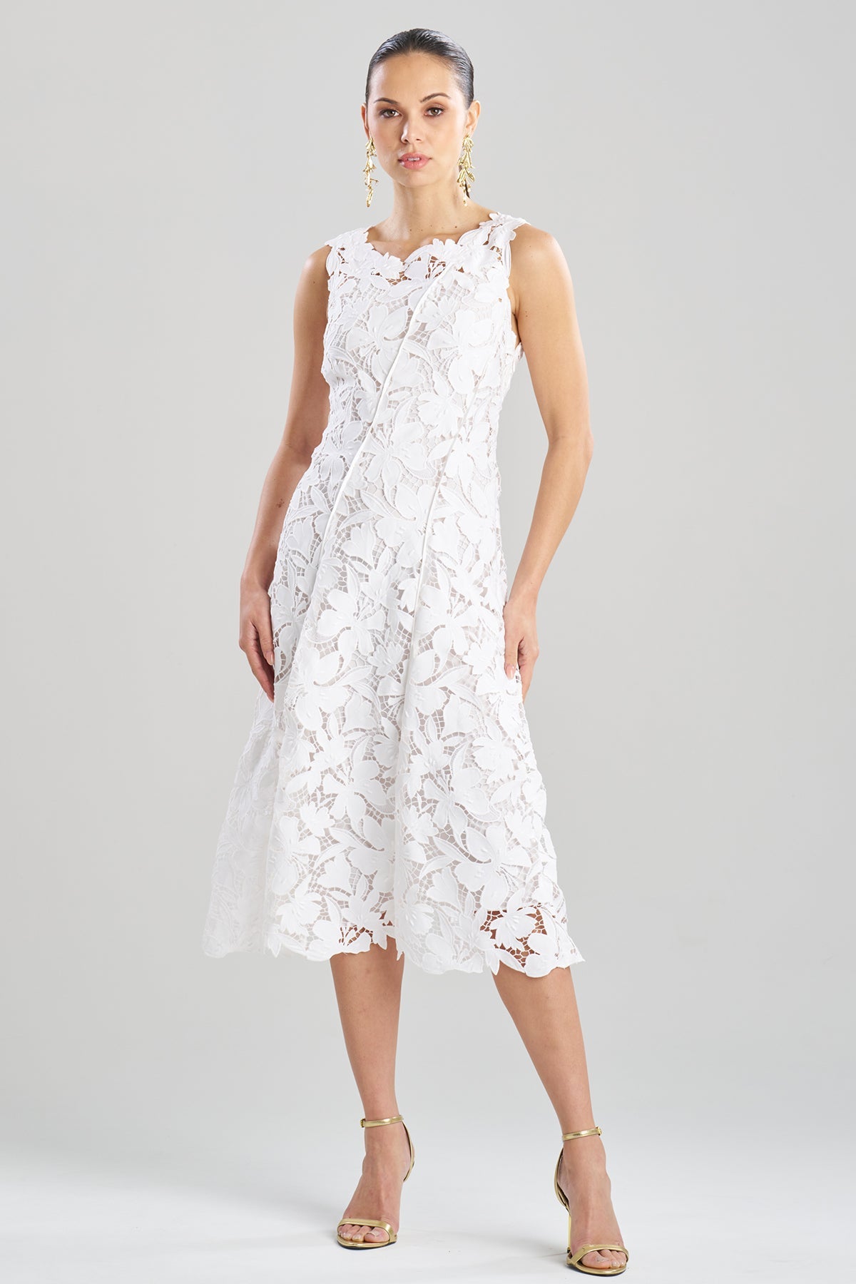 NATORI Peony Floral Lace Asymmetric Seam Dress