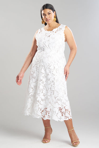 NATORI Peony Floral Lace Asymmetric Seam Dress